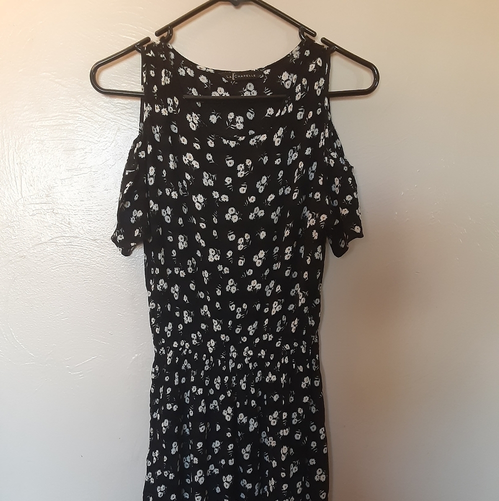 La Chapelle Cold Shoulder Black Floral Dress